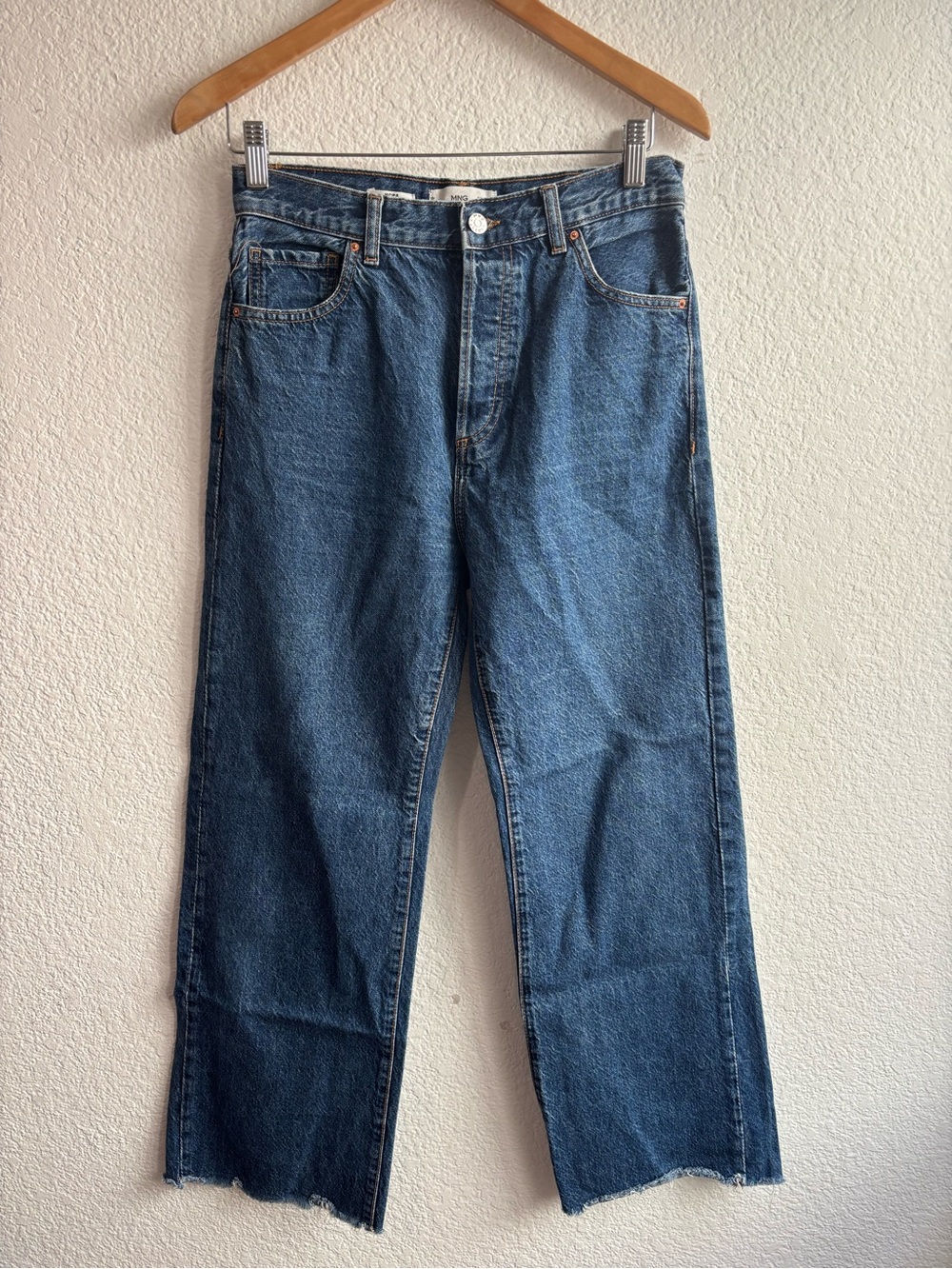 Mango MNG Nora Wide Leg Jeans Womens Size 6 Button Fly Raw Hem